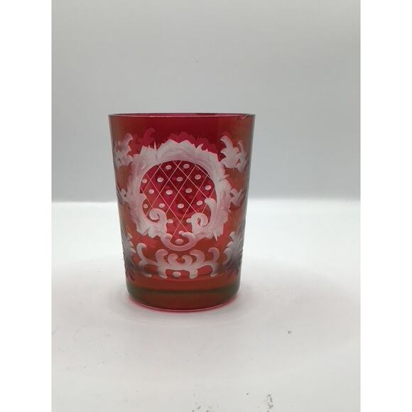 Antique Egermann Bohemian Czech Ruby Cut to Clear Flip Glass Vase (AS-IS) - Picture 5 of 8